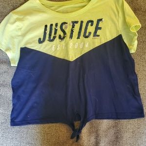 Lime green and navy blue cropped justice flip sequin shirt